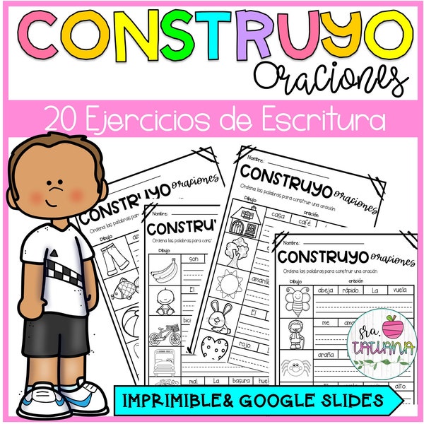 Printable Building Sentences in Spanish | Spanish Writing Activities | Construyo Oraciones | Spanish Worksheets | Learn Spanish for kids