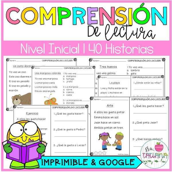 Printable Reading comprehension | Comprension de Lectura | Nivel Inicial | Spanish for kids | Kids learning Spanish | Digital Download