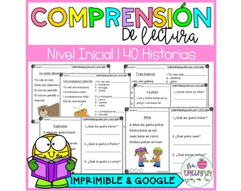 Printable Reading comprehension | Comprension de Lectura | Nivel Inicial | Spanish for kids | Kids learning Spanish | Digital Download