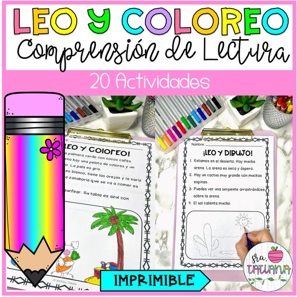 Comprensión de Lectura | Leo y Coloreo | Leo y Dibujo | Reading Activities | Spanish for kids | Spanish Homeschool | Spanish Worksheets