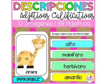 Spanish Descriptions | Descripciones en español | Adjetivos Calificativos | Spanish vocabulary | Spanish Activities | Spanish for Kids | PDF