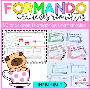 Printable Scrambled Sentences in Spanish | Formando Oraciones Revueltas | Spanish Worksheets for Kids | Spanish Writing Activities | PDF