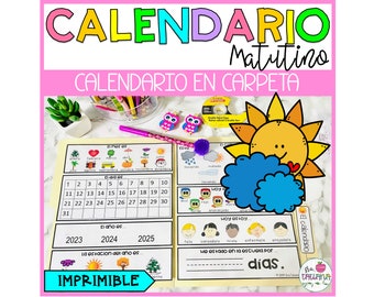 Carpeta Calendario Matutino Imprimible en Español / Calendario Matutino en Carpeta / Español para Niños / Actividades de escritura en español / Aprender español