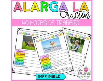 Stampabile Completa la frase in spagnolo / Alarga la Oracion / Spagnolo per bambini / Imparare lo spagnolo / Schede di lavoro in spagnolo per bambini / Digitale