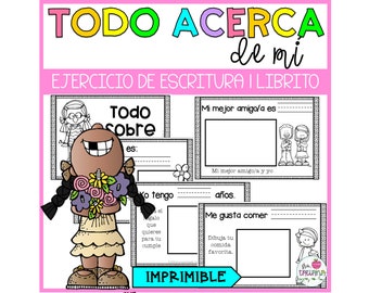 Imprimible / Todo sobre mí en español /Todo sobre mi / Actividad de Escritura / Mini-Libro / Actividades de escritura en español /Aprender español / PDF