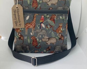 Cross body bag, shoulder bag, handmade bags, jungle animals bag, jungle gifts, gifts for friends, Mother’s Day gift, safari gifts