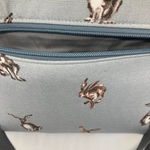 cross body bag, shoulder bag, gifts for friends, gifts for her, Mothers Day gift, Hare fabric image 4