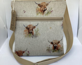 cross body bag, shoulder bag, , gifts for friends, gifts for her, Mother’s Day gifts, highland cow bag, wildlife , nature gifts