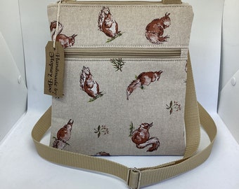 cross body bag, shoulder bag, , gifts for friends, gifts for her, Mother’s Day gifts, squirrel bag, wildlife  gifts, nature gifts