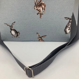 cross body bag, shoulder bag, gifts for friends, gifts for her, Mothers Day gift, Hare fabric image 5