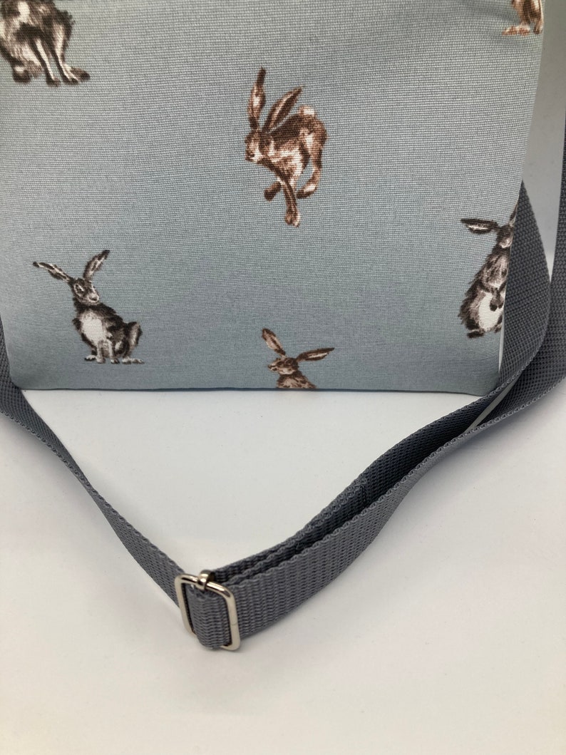 cross body bag, shoulder bag, gifts for friends, gifts for her, Mothers Day gift, Hare fabric image 5