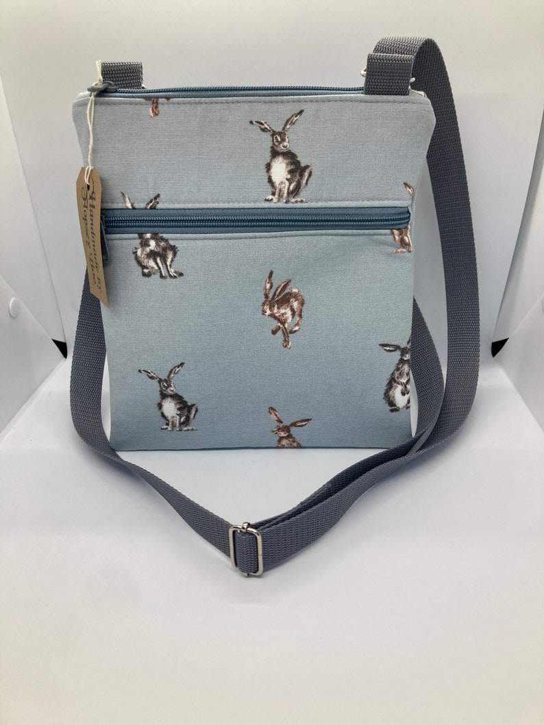 cross body bag, shoulder bag, gifts for friends, gifts for her, Mothers Day gift, Hare fabric image 1