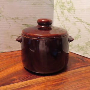 Vintage Brown Stoneware Bean Pot