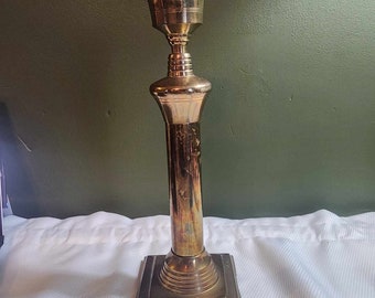 Vintage Tall Brass Footed Candlestick Holder, with prongs for a shade