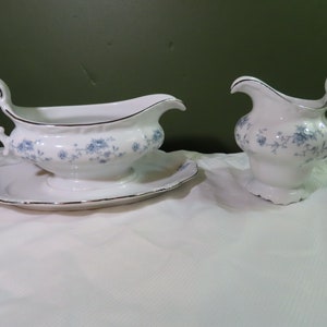Two Pieces- Johann Haviland Bavaria Germany Blue Garland China w/ Platinum Trim