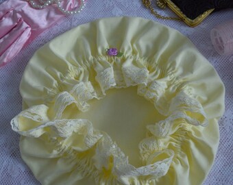 Granny night cap sleeping cap yellow L, granny mop cap mob cap yellow L, Ladies night cap sleeping cap yellow L, Vintage style nightcap L