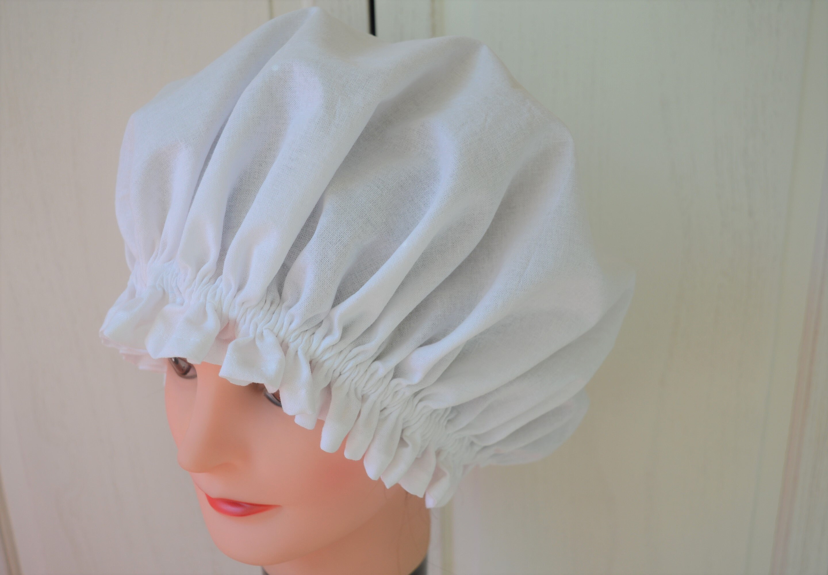 White Cotton Mop Cap, Victorian Colonial Pioneer Prairie Mop Hat, White