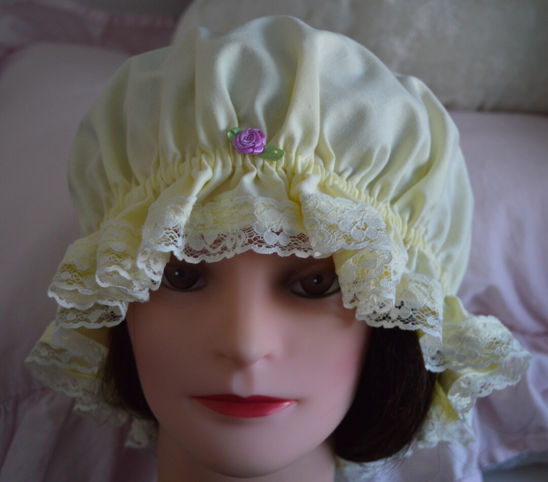 Granny Night Cap Sleeping Cap Yellow L Granny Mop Cap Mob Cap Etsy