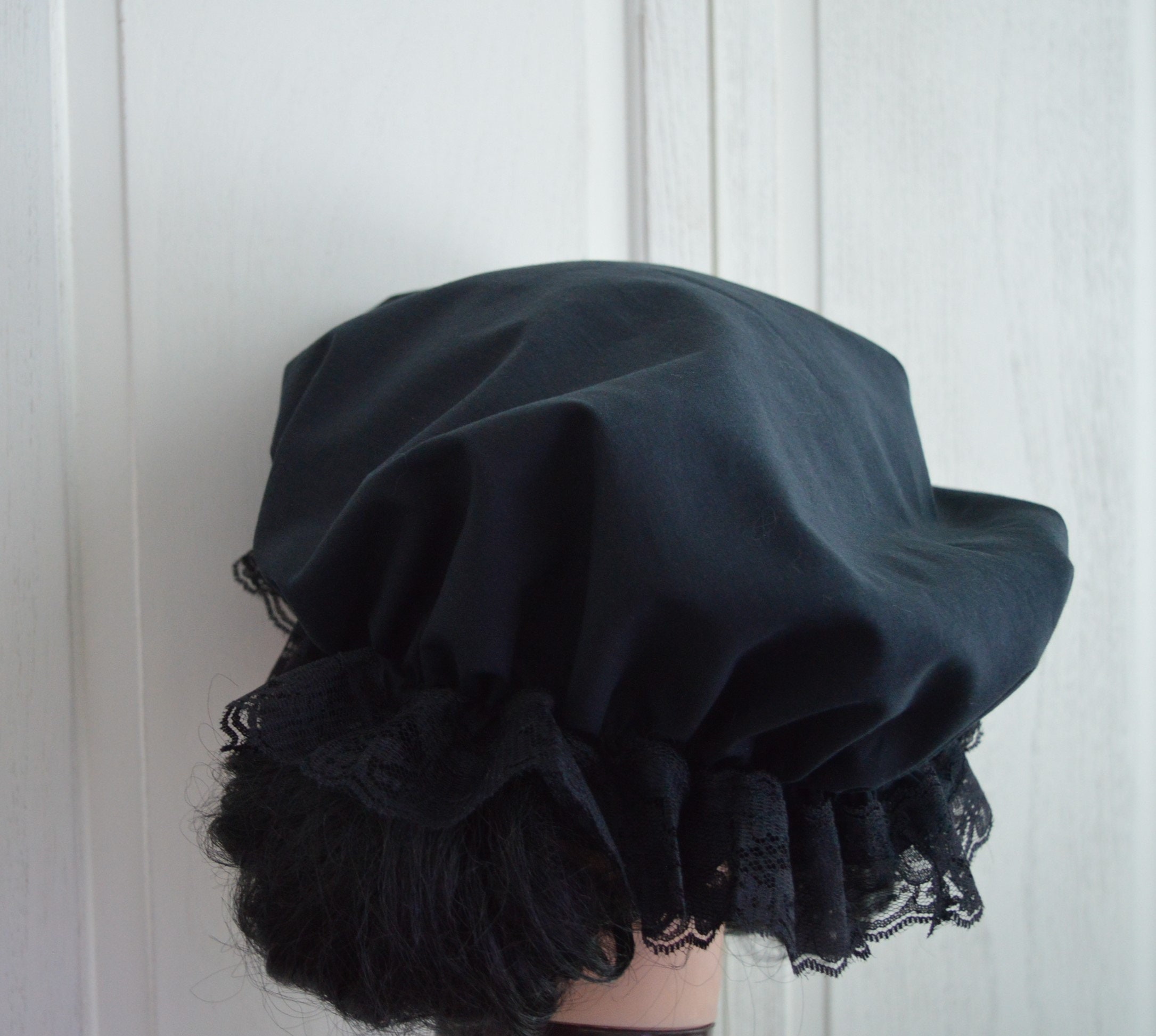 Victorian Ladies Mop Cap Black, Black Cotton Victorian Colonial Pioneer Prairie Mop Cap, Black ...