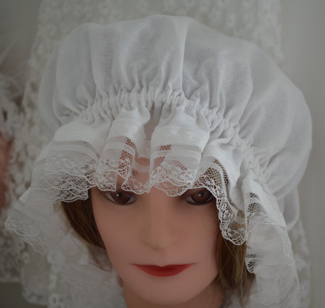 Mop Cap With Lace White Victorian Colonial Pioneer Prairie Etsy Finland