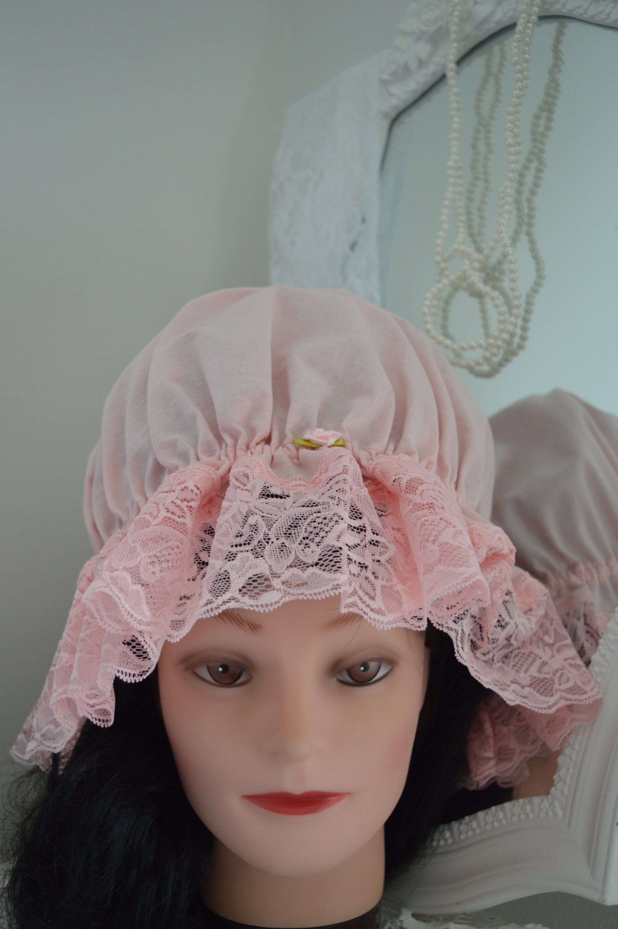 Mop Cap Salmon Pink Powder Pink Victorian Colonial Pioneer Prairie LXL