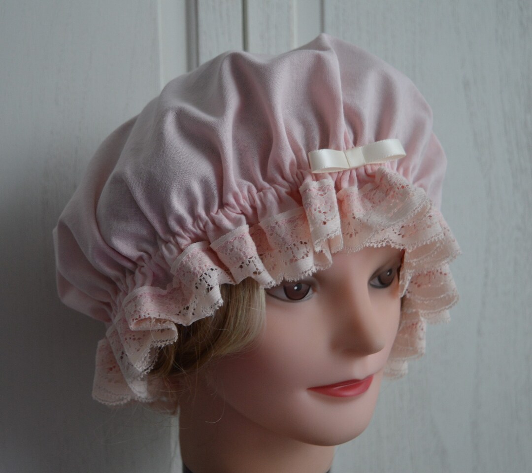 Granny Costume Mop Cap Night Cap Powder Pink, Ladies Powder Pink Mop