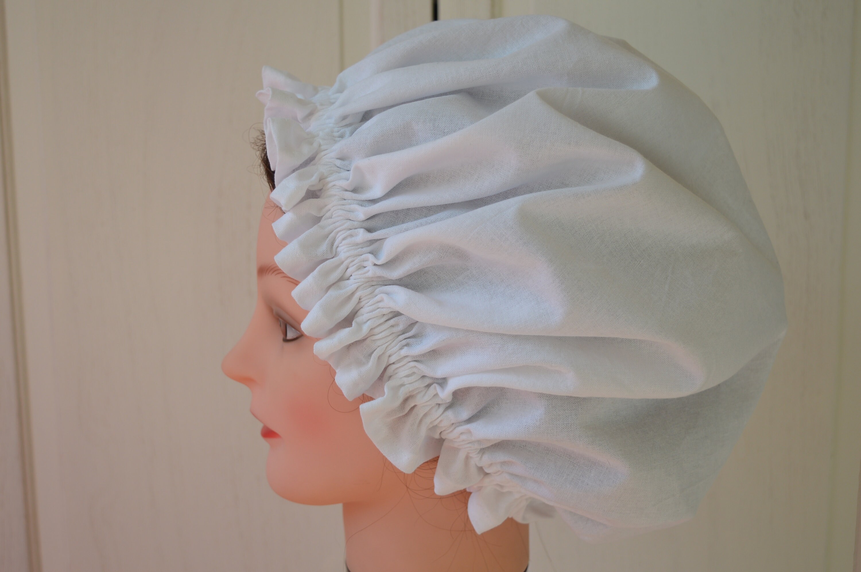White Cotton Mop Cap, Victorian Colonial Pioneer Prairie Mop Hat, White