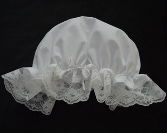 Granny mop cap with lace white, granny mob cap white, Ladies night cap sleeping cap hairdo cover cap, Vintage style nightcap with lace white