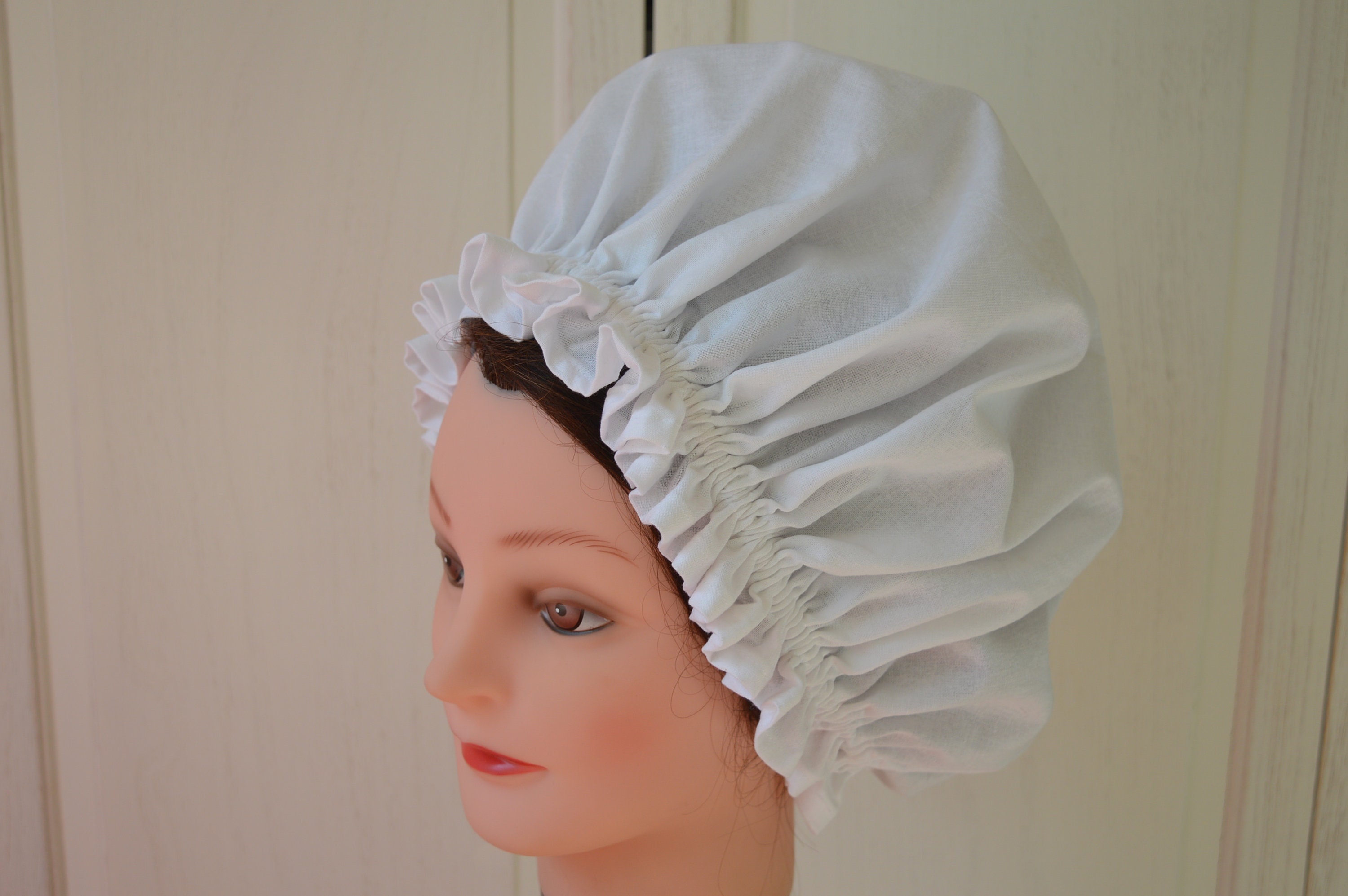 White Cotton Mop Cap, Victorian Colonial Pioneer Prairie Mop Hat, White