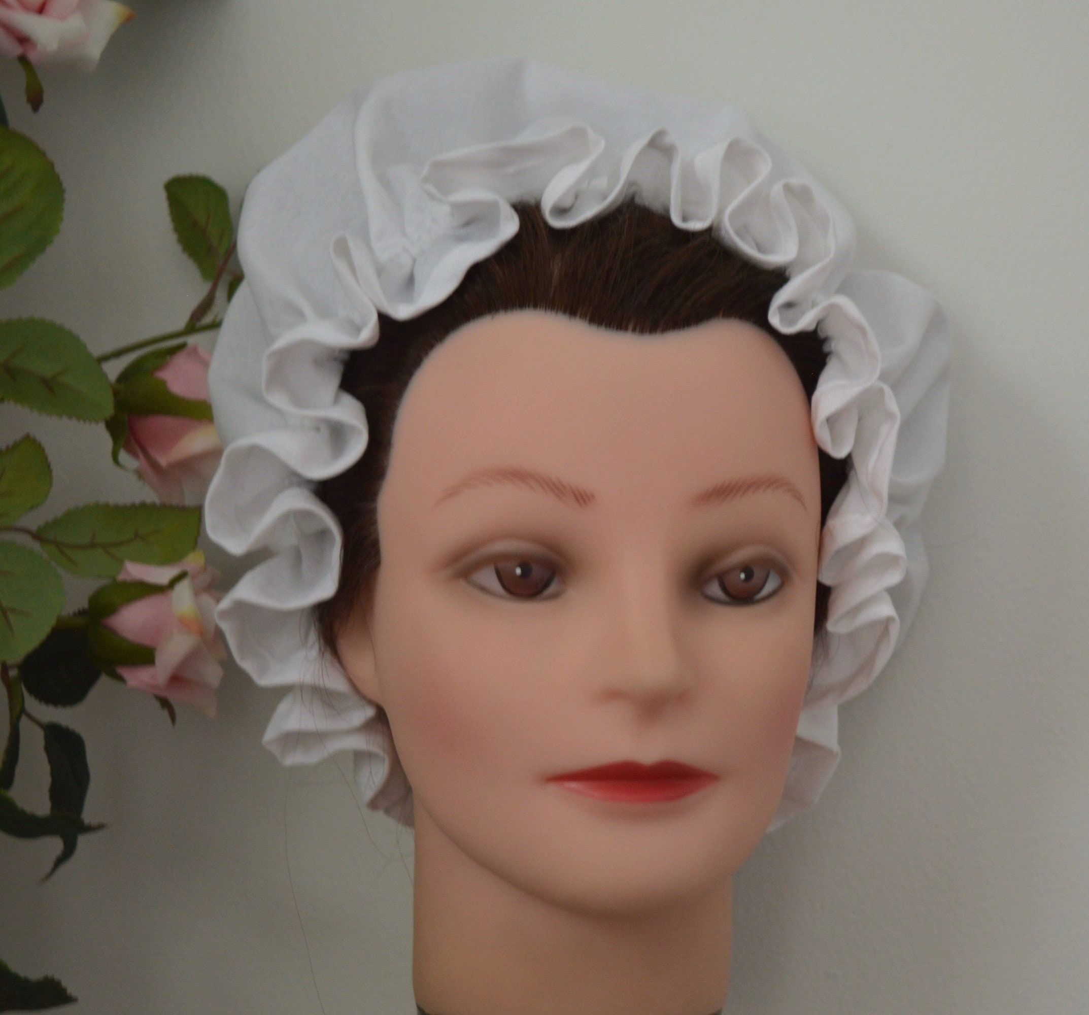 White Cotton Mop Cap, Victorian Colonial Pioneer Prairie Mop Hat, White