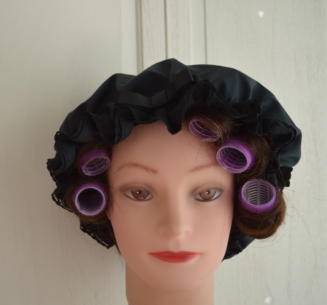 Granny Night Cap Sleeping Cap Black M, Granny Mop Cap Mob Cap Black