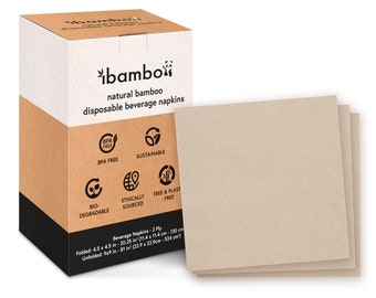 Ibambo Bamboo Cocktail Napkins - 2-Ply, Ecofriendly Beverage Napkins, Bar Napkins for Home & Parties, 4.5x4.5&quot; Folded