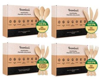 Ibambo Natural Bamboo Cutlery Sets (Forks, Spoons, Knives, or Combo) - Biodegradable, Sustainable Utensils – Ecofriendly Disposable Flatware