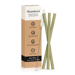 Ibambo Bamboo Reusable Straws - Straw Cleaners Included, Compostable & Washable Drinking Straws