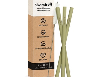 Ibambo Bamboo Reusable Straws - Straw Cleaners Included, Compostable & Washable Drinking Straws