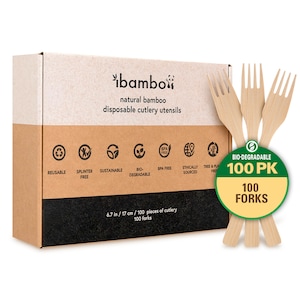 Ibambo Natural Bamboo Cutlery Sets Forks, Spoons, Knives, or Combo Biodegradable, Sustainable Utensils Ecofriendly Disposable Flatware image 8