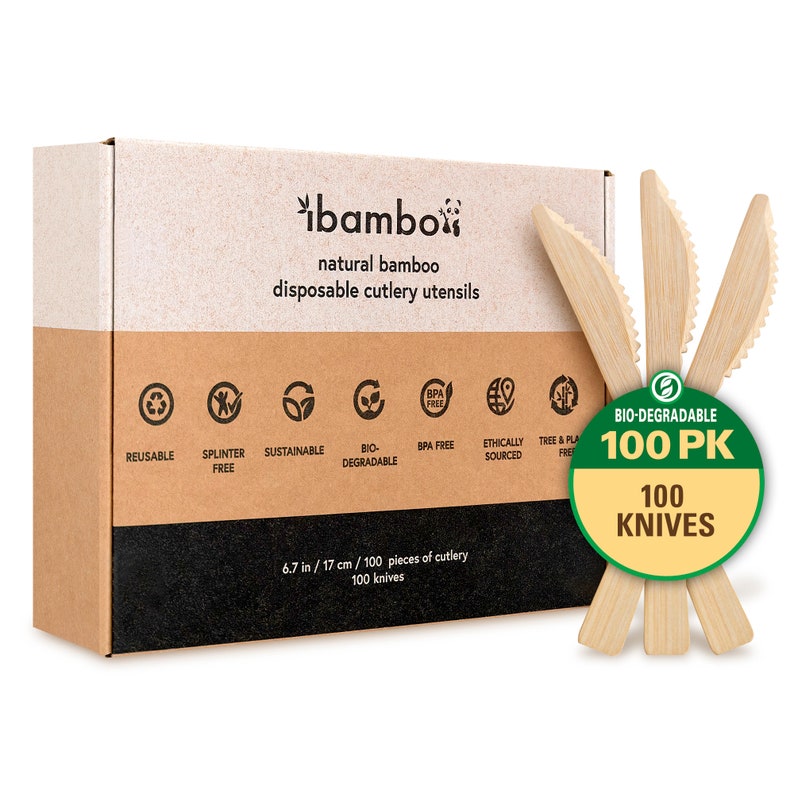 Ibambo Natural Bamboo Cutlery Sets Forks, Spoons, Knives, or Combo Biodegradable, Sustainable Utensils Ecofriendly Disposable Flatware image 9