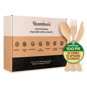 Ibambo Natural Bamboo Cutlery Sets Forks, Spoons, Knives, or Combo Biodegradable, Sustainable Utensils Ecofriendly Disposable Flatware image 7