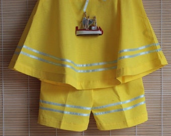 Süßes gelbes Top/Tunika/Hängerchen und passende gelbe Shorts Für Mädchen aus 100%  Baumwolle/Jersey
