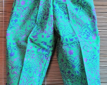 Süße lange türkise Batik-Hose mit Schmetterling-Motiven, 100% Baumwolle