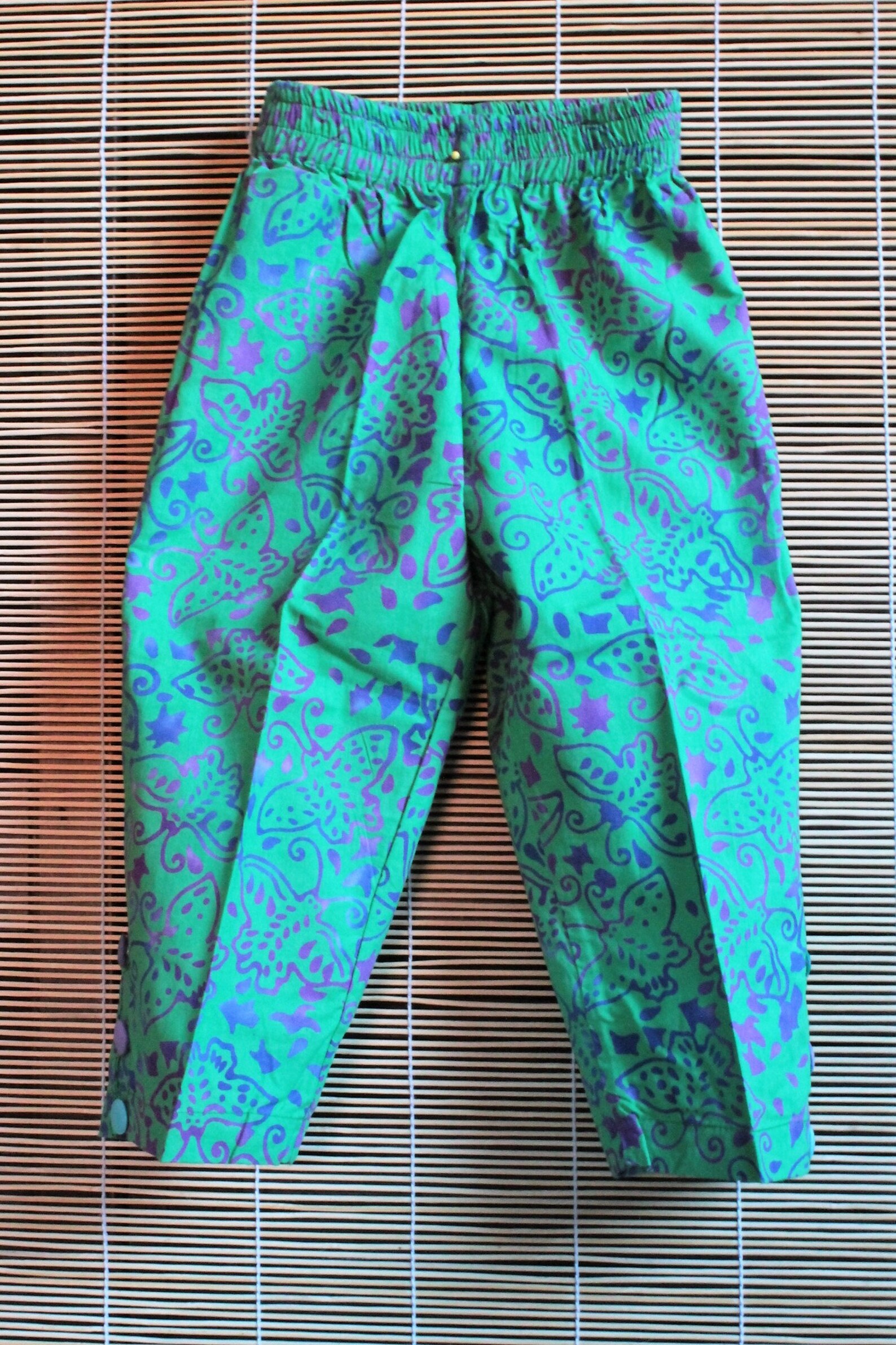 Cute Long Turquoise Batik Pants With Butterfly Motives 100% - Etsy