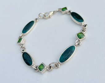 Silver and green stone bracelet