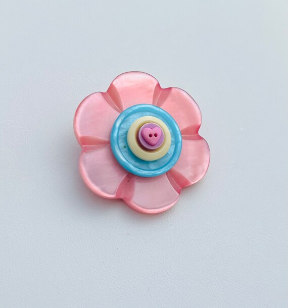 Vintage plastic button brooch - image 1