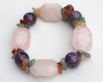 Beautiful pink quartz and amethyst bracelet.