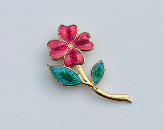 Vintage gold enamel flower brooch