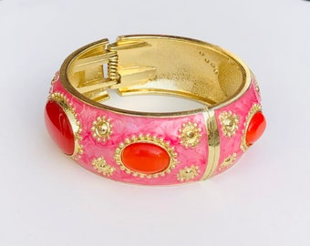 Gold, pink and red decorative hinged bangle