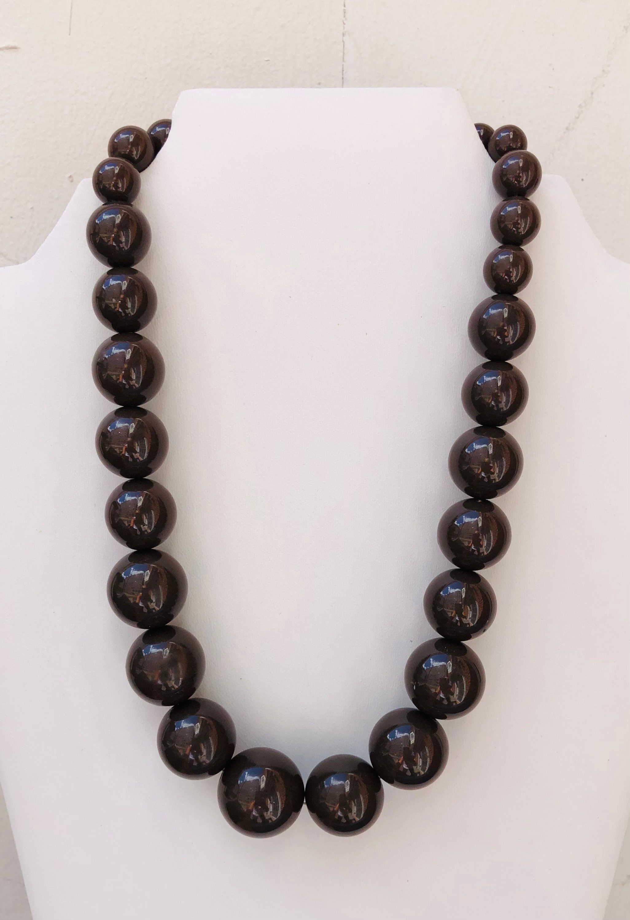 Vintage large brown bead necklace Etsy