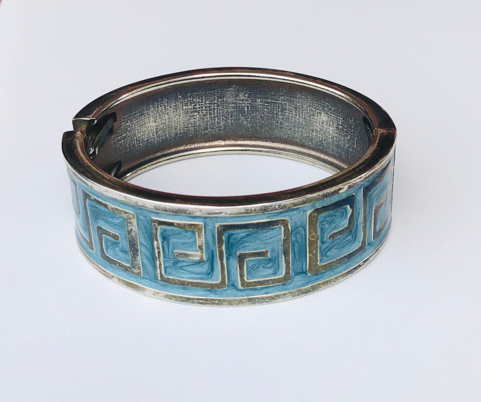 Vintage azul y plata de diseño de llave griega con bisagras | Etsy