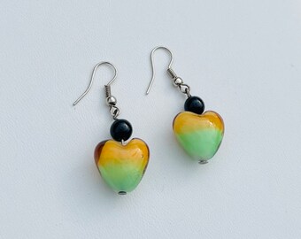 Glass heart shaped beaded earrings