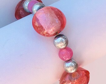 Vintage coral and pink colored beaded bracelet